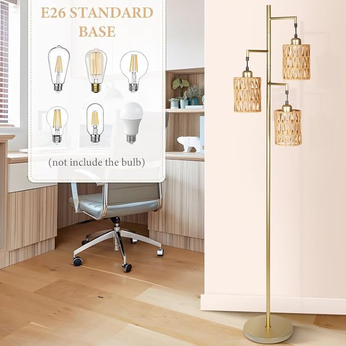 Farmhouse Floor Lamp, Industrial Style Tall Lamps, Boho Tree Standing Tall Lamp with Sturdy Modern Vintage Design for Living Room Bedroom Office Dining Room(Glod) - LeafyLoom