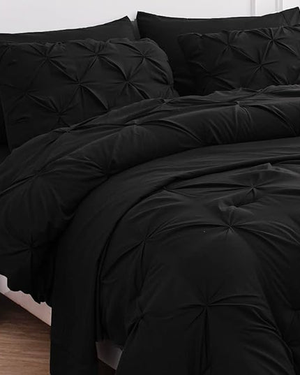 LANE LINEN Bedding Comforter Set for Split King Mattress, Soft 8 Piece Split King Bed in a Bag with 1 King Comforter, 1 King Size Flat Sheet, 2 Twin XL Fitted Sheets, 2 Pillowcases & 2 Shams - Black - LeafyLoom