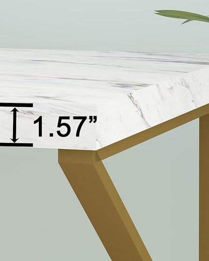 HSH White Faux Marble and Gold Desk, Modern Home Office Executive PC Laptop Computer Desk, Farmhouse Writing Study Work Gaming Table for Bedroom Living Room, Simple Metal Wood Workstation, 55 Inch - LeafyLoom