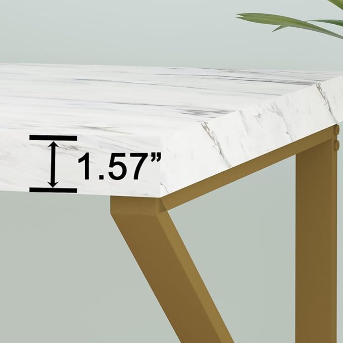 HSH White Faux Marble and Gold Desk, Modern Home Office Executive PC Laptop Computer Desk, Farmhouse Writing Study Work Gaming Table for Bedroom Living Room, Simple Metal Wood Workstation, 55 Inch - LeafyLoom