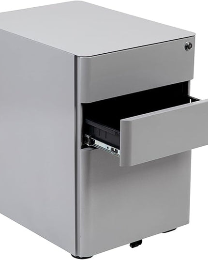 Flash Furniture Warner Modern 3-Drawer Mobile Locking Filing Cabinet with Anti-Tilt Mechanism and Hanging Drawer for Legal & Letter Files, Gray, Set of 1 - LeafyLoom