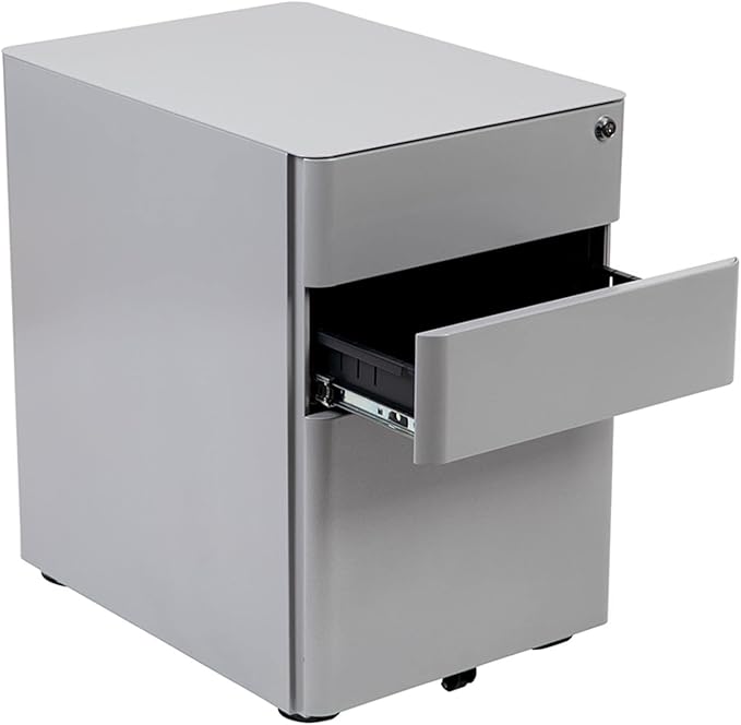 Flash Furniture Warner Modern 3-Drawer Mobile Locking Filing Cabinet with Anti-Tilt Mechanism and Hanging Drawer for Legal & Letter Files, Gray, Set of 1 - LeafyLoom