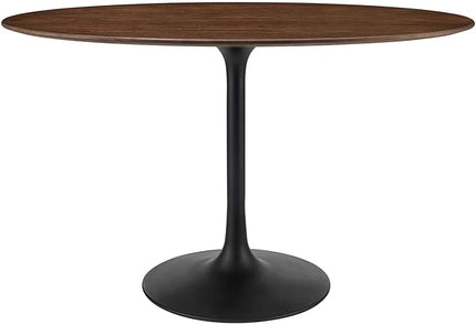 Modway Lippa 48" Oval-Shaped Mid-Century Modern Dining Table with Walnut Top and Black Base - LeafyLoom
