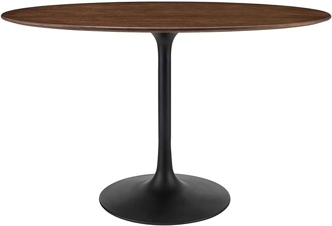 Modway Lippa 48" Oval-Shaped Mid-Century Modern Dining Table with Walnut Top and Black Base - LeafyLoom