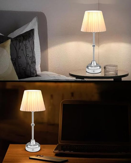 Cordless Metal Table Lamp,Touch Sensor Control Portable LED Table Lamp,3-Levels Brightness Rechargeable Bedside Lamp,Night Light for Kids Nursery,Dining Room Lamp (Silver) - LeafyLoom