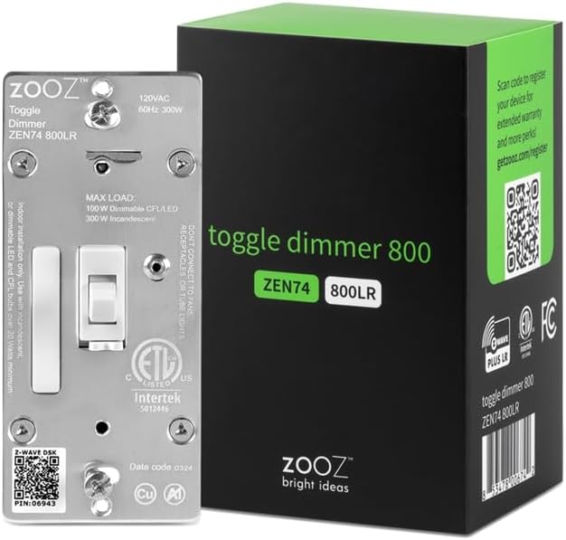 Zooz 800 Series Z-Wave Long Range Toggle Dimmer ZEN74, White | Direct 3-Way (No Add-On Switch Needed) | Z-Wave Hub Required ZOOZ