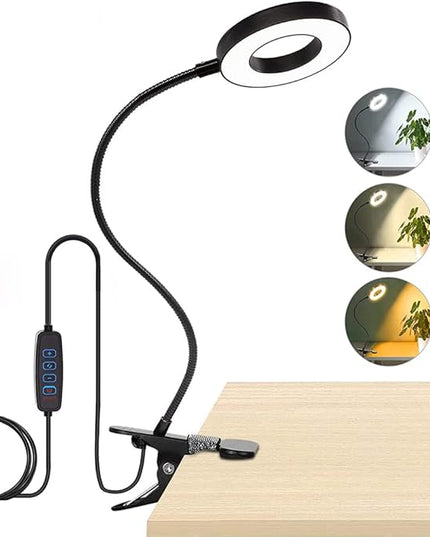 Clip on Light LED Reading Book Study Lamp 3 Color Modes 10 Brightness Eye Protection 360° Flexible Gooseneck Student Dormitory Office Desk Lamp at Night in Bed - LeafyLoom