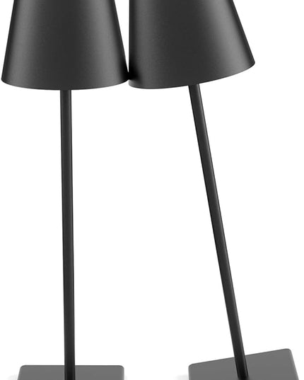 2-Pack LED Cordless Table Lamp, Rechargeable Battery Desk lamp 3W 5500mAh Battery Operated Stepless Dimming Modern Portable Table Light for Restaurant/Dinner/Bedroom/Outdoor IP54 Waterproof (Black) - LeafyLoom