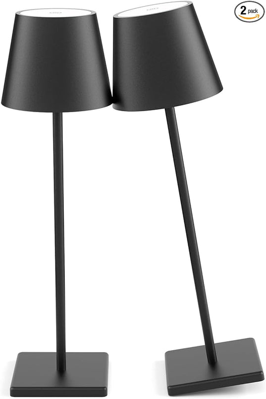 2-Pack LED Cordless Table Lamp, Rechargeable Battery Desk lamp 3W 5500mAh Battery Operated Stepless Dimming Modern Portable Table Light for Restaurant/Dinner/Bedroom/Outdoor IP54 Waterproof (Black) - LeafyLoom