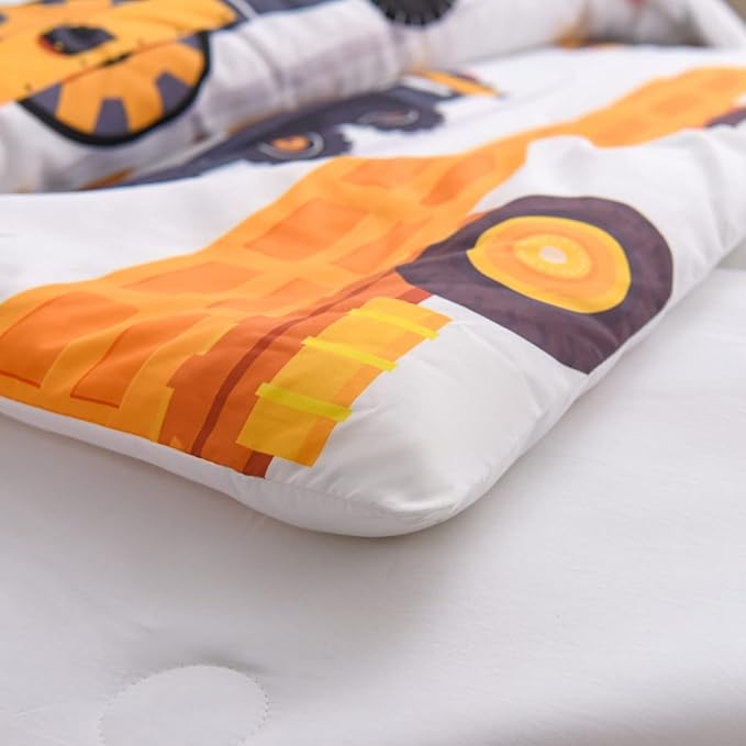 NTBED Construction Truck Comforter Set for Boys Kids Vehicles Excavator Cars Lightweight Microfiber Bedding Sets (White,Full) - LeafyLoom
