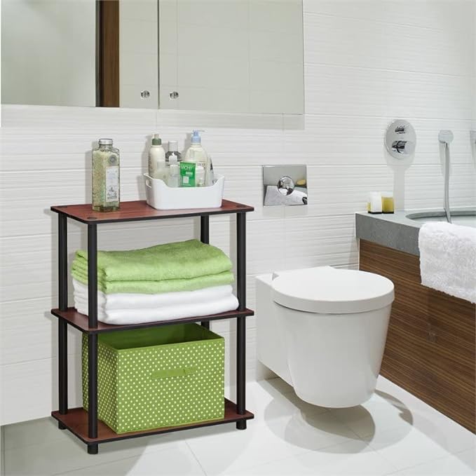 Furinno Turn-N-Tube 3-Tier Compact Multipurpose Shelf Display Rack, Dark Cherry - LeafyLoom