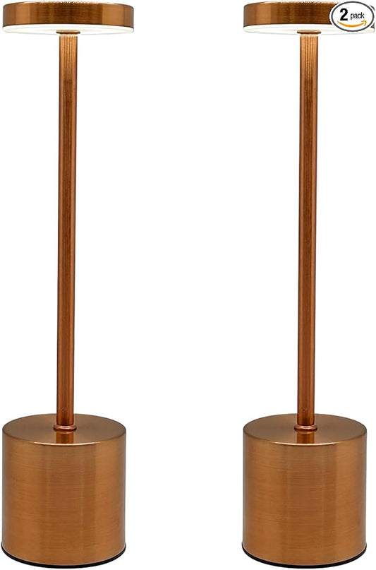 2 Pack Cordless Table Lamp Rechargeable 5000mAh Battery Operated Portable LED Desk Lamp 3 Color Temperature Stepless Dimming for Bedroom Restaurant Coffee Shop Party (Rose Gold) - LeafyLoom