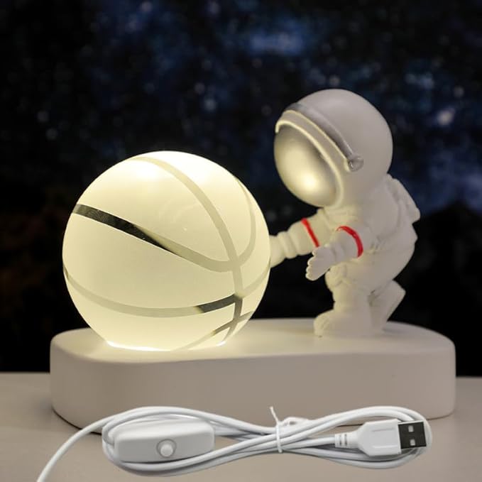 Night Light for Kids Adults, 3D Galaxy Crystal Ball Super Soft Illumination LED Small Night Lamp USB Powered and Button Control Moon Lights for Bedroom or Gift, Basketball - LeafyLoom