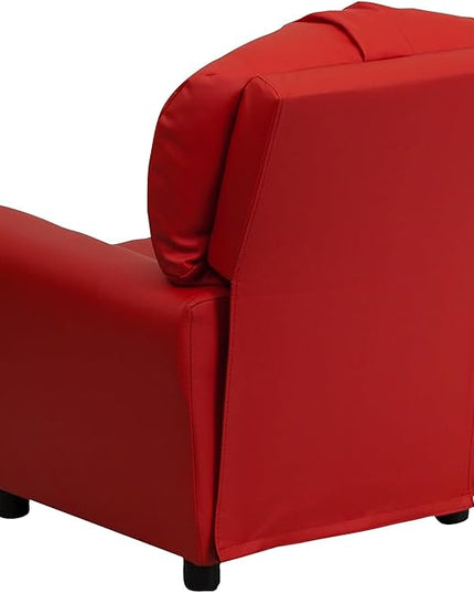 Flash Furniture Chandler Vinyl Kids Recliner with Cup Holder and Safety Recline, Contemporary Reclining Chair for Kids, Supports up to 90 lbs., Red - LeafyLoom