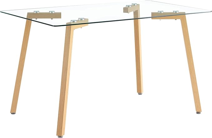 NicBex 51.18Inch Rectangular Dining Table,Modern Kitchen Table with Tempered Glass Tabletop and Wooden Coated Metal Legs for 4 to 6,Dining Room Table for Kitchen,Meeting Living Room,Transparent - LeafyLoom