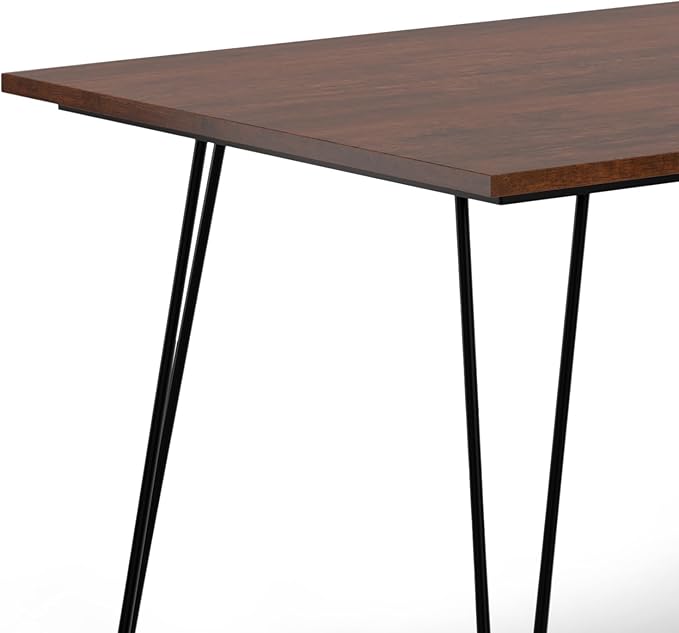 SIMPLIHOME Hunter SOLID MANGO WOOD and Metal Rectangle Industrial Table for The Dining Room, 66 inch, Umber Brown - LeafyLoom