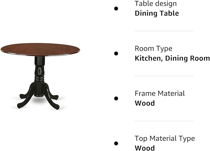 East West Furniture DLT-MBK-TP Dublin Dining Room Table - a Round kitchen Table Top with Dropleaf & Pedestal Base, 42x42 Inch, Mahogany & Black - LeafyLoom