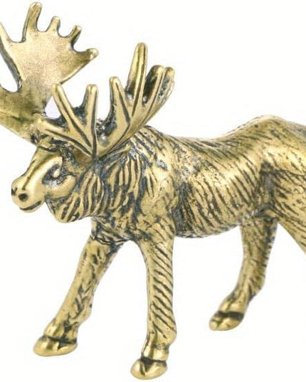 Vintage Solid Brass Elk Figurine - Festive Desk Decor for Collectors - Perfect Holiday Accent(Elk) - LeafyLoom