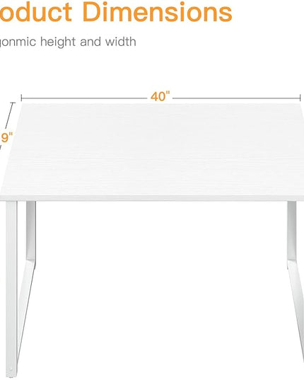 Coleshome 40 Inch Computer Desk, Modern Simple Style Desk for Home Office, Study Student Writing Desk, White - LeafyLoom