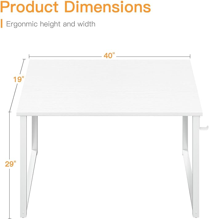 Coleshome 40 Inch Computer Desk, Modern Simple Style Desk for Home Office, Study Student Writing Desk, White - LeafyLoom