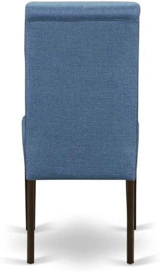 East West Furniture ANBA3-CAP-21 3 Piece Dining Set Contains a Round Kitchen Table with Pedestal and 2 Blue Color Linen Fabric Upholstered Parson Chairs, 36x36 Inch - LeafyLoom