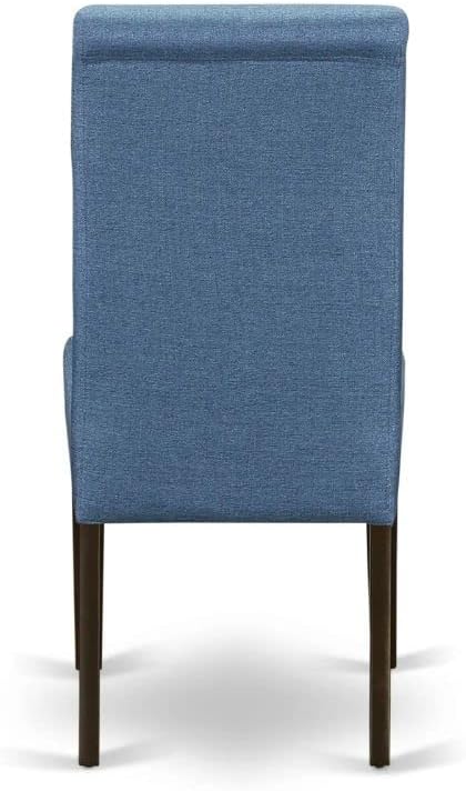 East West Furniture ANBA3-CAP-21 3 Piece Dining Set Contains a Round Kitchen Table with Pedestal and 2 Blue Color Linen Fabric Upholstered Parson Chairs, 36x36 Inch - LeafyLoom