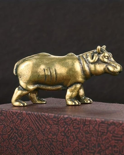 Vintage Solid Brass Hippo Figurine - Adorable Desk Decor for Collectors - Perfect Office or Home Accent(Hippo) - LeafyLoom