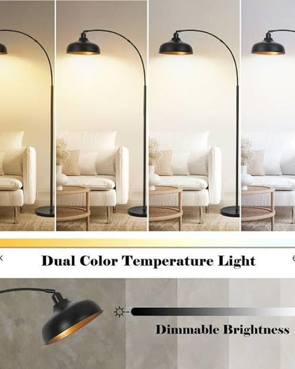 Arch Floor Lamps with Remote - Dimmable Floor Lamp 70”, Black Tall Lamp with 360° Adjustable Hanging Metal Shade, Arc Lamps Floor Standing with 9W Bulb, Over Couch Lamp for Living Room, Bedroom - LeafyLoom