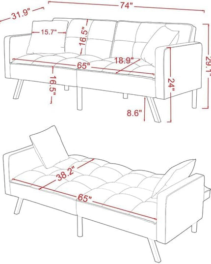 Sofa Modern Convertible Folding Lounge Couch Loveseat Daybed Living Room Furniture Sets with 2 Pillows,3 Adjustable Angles Backrest with 6 Metal Legs for Bedroom,Office-White Sofá - LeafyLoom
