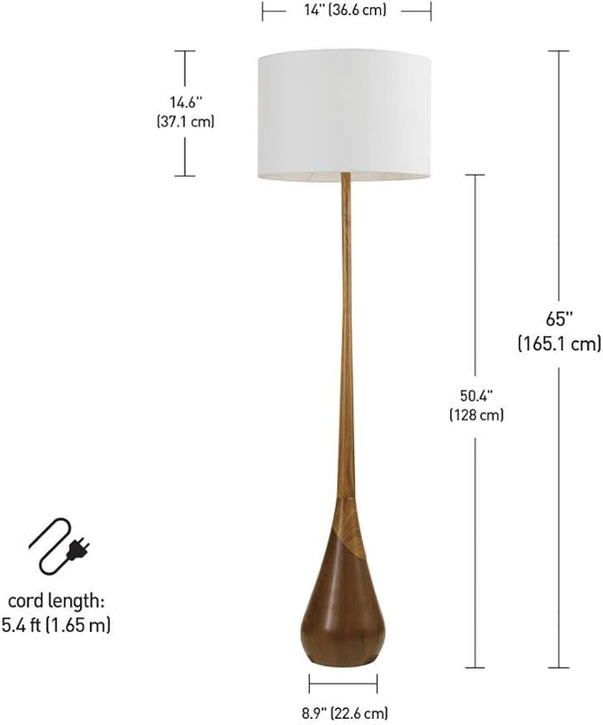 Globe Electric Novogratz x 67225 65" Floor Lamp, 2-Tone Wood Toned Base, White Fabric Shade, Socket Rotary Switch, Living Room Décor, Reading Light, Home Essentials, Bedroom, Office Accessories - LeafyLoom