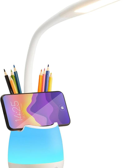 Donewin Rechargeable LED Desk Lamp with Color Changing Light, Pen and Phone Holder - Perfect Study and Reading Lamp for Kids, Teens, and Students - Great Gift for College Dorm Rooms - LeafyLoom