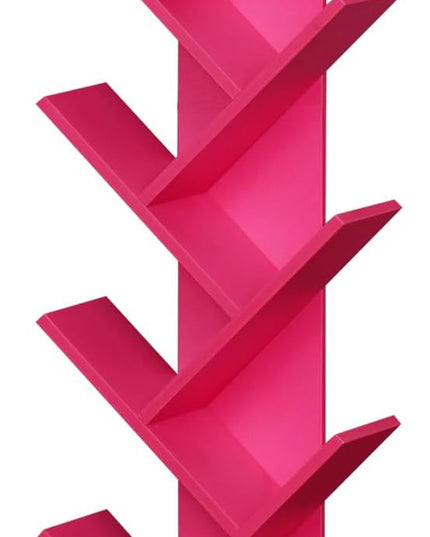10 Tier Tree Book Shelf, Floor Standing Wood Bookshelf for Narrow Space, Storage Organizer Bookshelves for Books/CDs/Magazine, Bookcase with Shelves for Home Office, Living Room - Pink - LeafyLoom