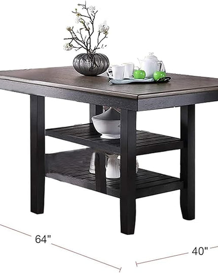 NicBex 64Inch Rectangular Dining Table,Counter Height Kitchen Table with Rubber Wood MDF Tabletop and 2 Storage Shelves for 6 to 8,Large Dining Room Table for Kitchen,Dining Living Room,Coffee - LeafyLoom