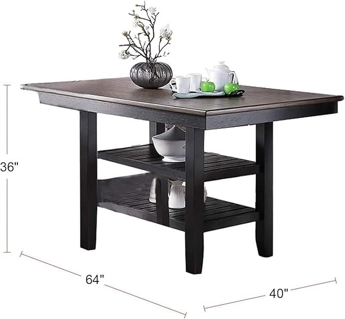 NicBex 64Inch Rectangular Dining Table,Counter Height Kitchen Table with Rubber Wood MDF Tabletop and 2 Storage Shelves for 6 to 8,Large Dining Room Table for Kitchen,Dining Living Room,Coffee - LeafyLoom