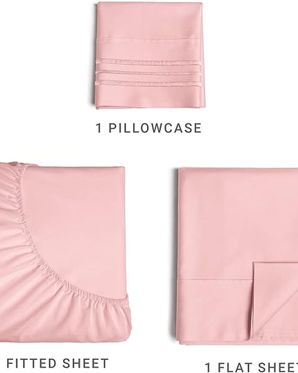 Twin XL Size 3 Piece Sheet Set - Comfy Breathable & Cooling Sheets - Hotel Luxury Bed Sheets for Women & Men - Deep Pockets, Easy-Fit, Soft & Wrinkle Free Sheets - Baby Pink Oeko-Tex Bed Sheet Set - LeafyLoom