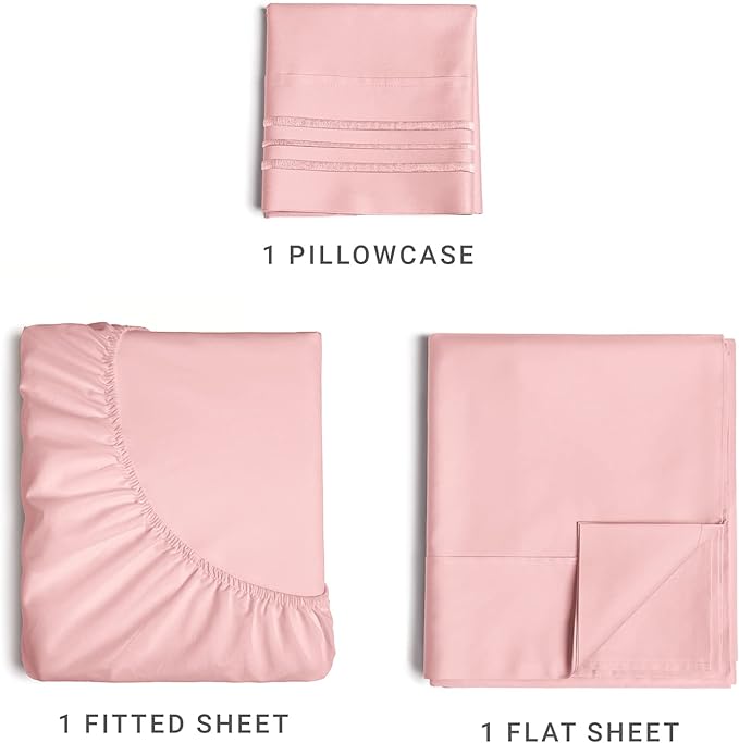Twin XL Size 3 Piece Sheet Set - Comfy Breathable & Cooling Sheets - Hotel Luxury Bed Sheets for Women & Men - Deep Pockets, Easy-Fit, Soft & Wrinkle Free Sheets - Baby Pink Oeko-Tex Bed Sheet Set - LeafyLoom