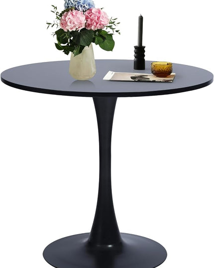 FurnitureR 31.5" Mid-Century Round Dining Table for 2-4 People with Pedestal Base for Home Office Living Room Kitchen Leisure, 31.5 inches, Black - LeafyLoom