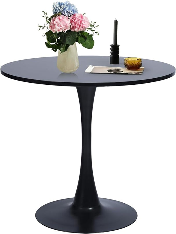 FurnitureR 31.5" Mid-Century Round Dining Table for 2-4 People with Pedestal Base for Home Office Living Room Kitchen Leisure, 31.5 inches, Black - LeafyLoom