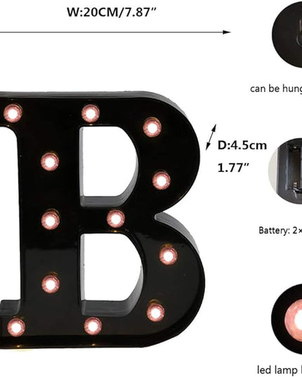 Light Up Black Alphabet Marquee Letters Sign LED Marquee Number Lights Sign for Night Light Home Bar Christmas Lamp Birthday Party Wedding Decorations B - LeafyLoom