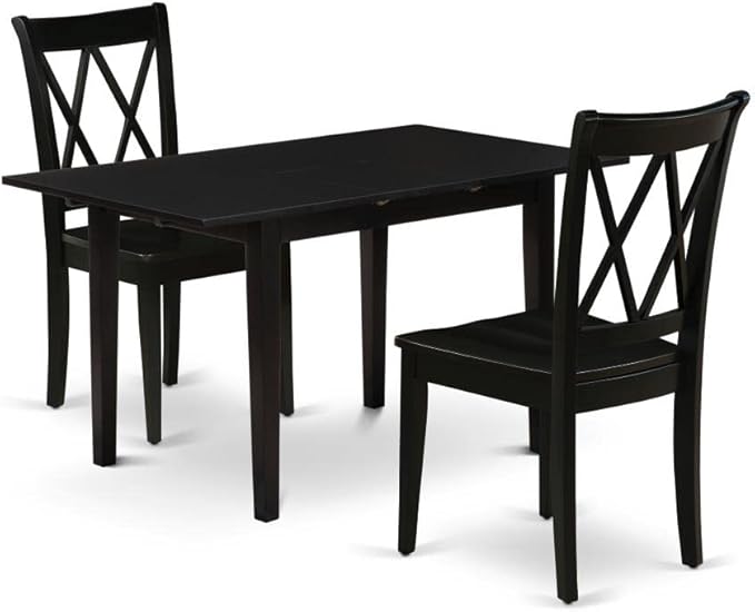East West Furniture NOCL3-BLK-W 3 Piece Modern Dining Table Set Contains a Rectangle Wooden Table with Butterfly Leaf and 2 Dining Room Chairs, 32x54 Inch, Black - LeafyLoom