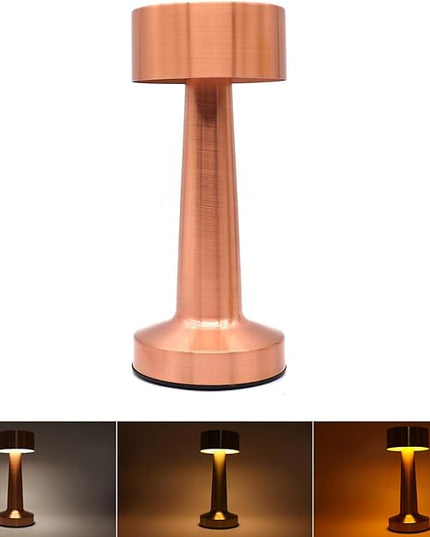 Cordless Portable LED Table Lamp with Touch Sensor, Dimmable Gold Yellow White 3 Colors, Rechargeable Desklamp Night Light for Kids Nursery Bedroom Bedside Lamp (Rose Gold) - LeafyLoom