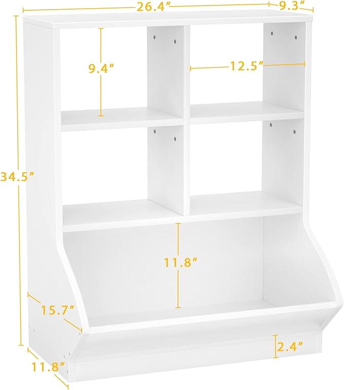 Aheaplus Toy Storage Organizer with Bookcase, 5 Cubby Bookshelf Toy Storage Cabinet, Open Multi-Bins Toys&Books Storage Display Organizer for Playroom, Bedroom, Nursery, School, White - LeafyLoom