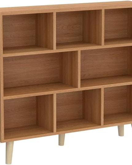 IOTXY Wooden Open Shelf Bookcase - 3-Tier Floor Standing Display Cabinet Rack with Legs, 8 Cubes Bookshelf, Pear Yellow - LeafyLoom