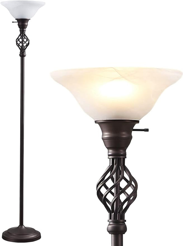 Victorian Floor Lamp with White Swirl Glass Shade, Standing Lamp for Living Room 72-Inch Tall Floor Lamp Pole Light for Living Room Bed Room,Bulb Included - LeafyLoom