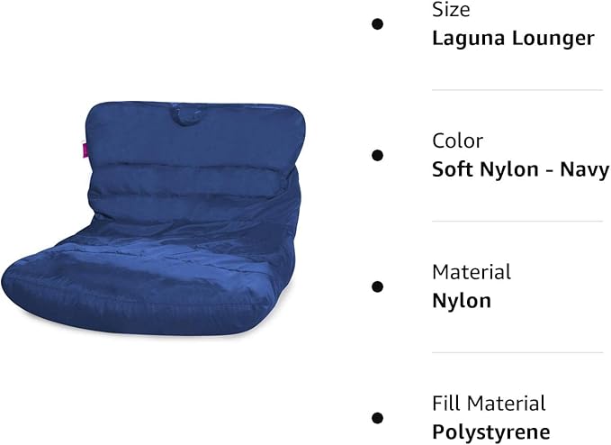 Posh Creations Structured Comfy Seat for Bedrooms and Dorm Rooms, Large Bean Bag Chair, Laguna Lounger, Navy - LeafyLoom