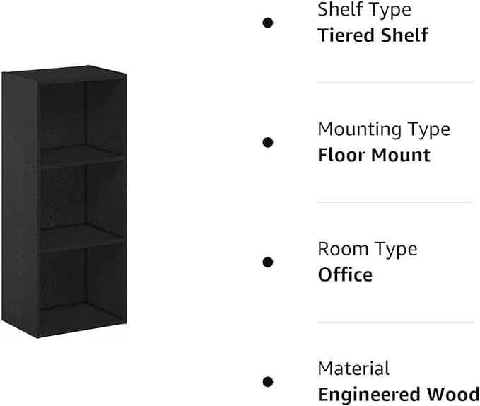 Furinno Luder Bookcase / Book / Storage , 3-Tier, Blackwood - LeafyLoom