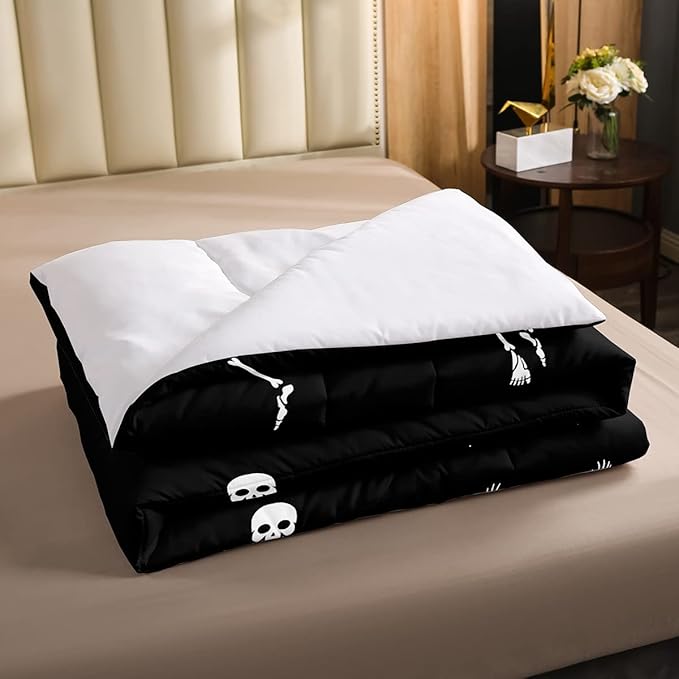 Erosebridal Sugar Skull Comforter Set King Size Skeleton Bones Bedding Set for Kids Boys Girls Teens Adult Halloween Horror Theme Down Comforter Gothic Spooky Duvet Sets with 2 Pillow Cases - LeafyLoom