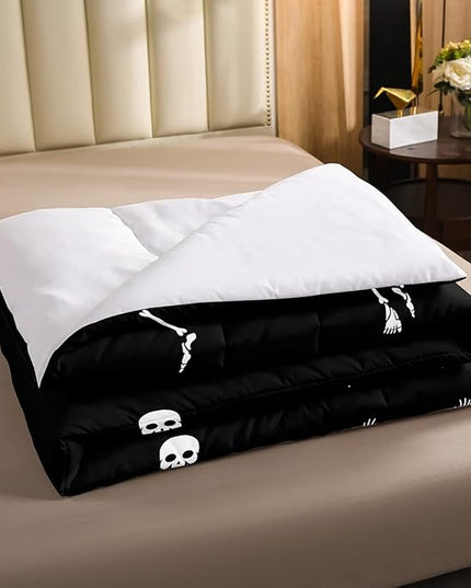 Erosebridal Sugar Skull Comforter Set Twin Size Skeleton Bones Bedding Set for Kids Boys Girls Teens Adult Halloween Horror Theme Down Comforter Gothic Spooky Duvet Sets with 1 Pillow Case - LeafyLoom