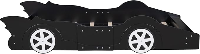 Car Shaped Toddler Bed with Wheels,Racecar Platform Beds W/Safety Guardrail,Slats Support,Stylish Design,Easy Assembly,Wood Twin Bedframe for Boys Toddlers Kids Teens Bedroom,Black - LeafyLoom