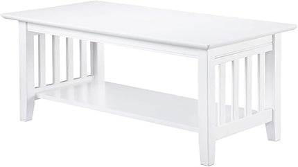 AFI Mission Wood Coffee Table, White (22" x 44") - LeafyLoom